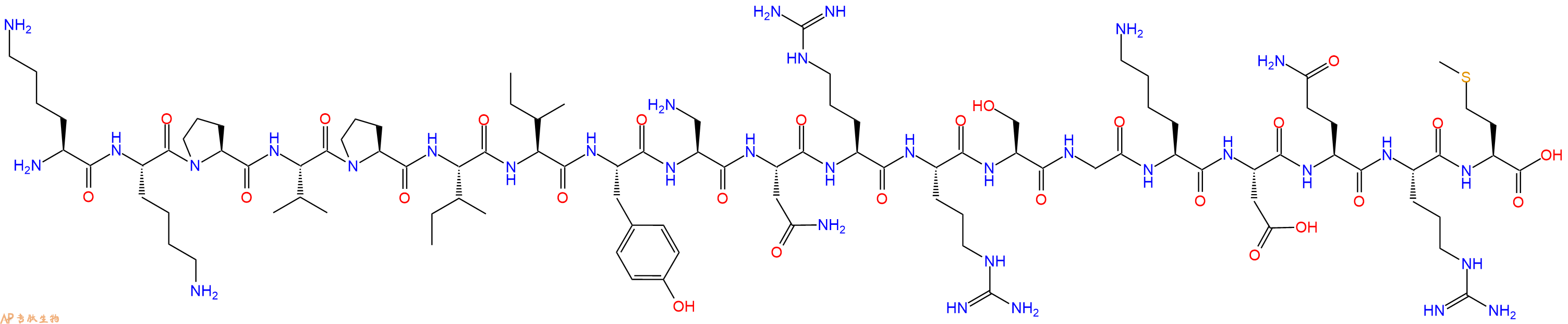 专肽生物产品H2N-Lys-Lys-Pro-Val-Pro-Ile-Ile-Tyr-Dap-Asn-Arg-Arg-Ser-Gly-Lys-Asp-Gln-Arg-Met-OH