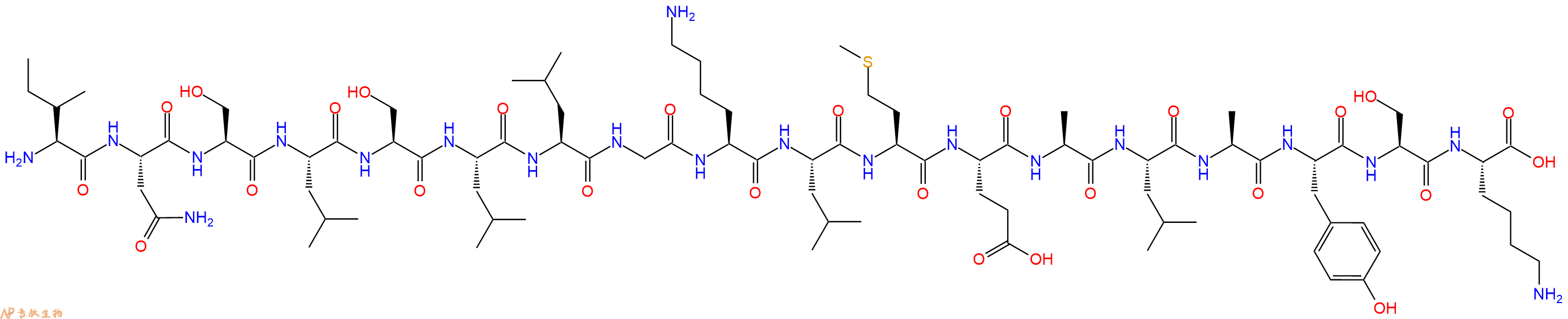 专肽生物产品H2N-Ile-Asn-Ser-Leu-Ser-Leu-Leu-Gly-Lys-Leu-Met-Glu-Ala-Leu-Ala-Tyr-Ser-Lys-OH