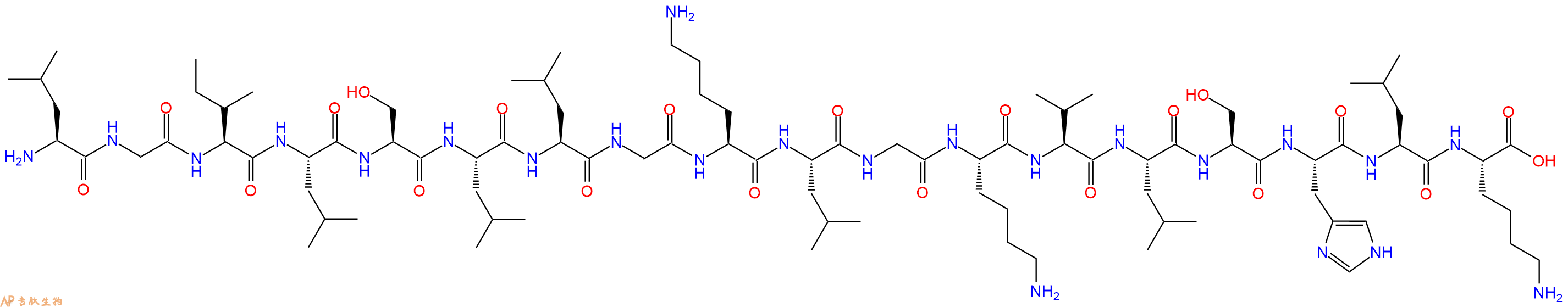 专肽生物产品H2N-Leu-Gly-Ile-Leu-Ser-Leu-Leu-Gly-Lys-Leu-Gly-Lys-Val-Leu-Ser-His-Leu-Lys-OH
