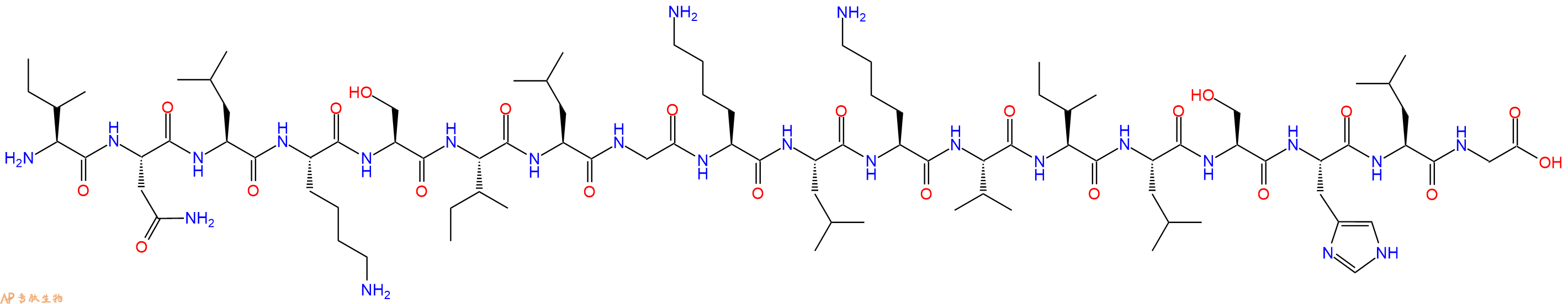 专肽生物产品H2N-Ile-Asn-Leu-Lys-Ser-Ile-Leu-Gly-Lys-Leu-Lys-Val-Ile-Leu-Ser-His-Leu-Gly-OH