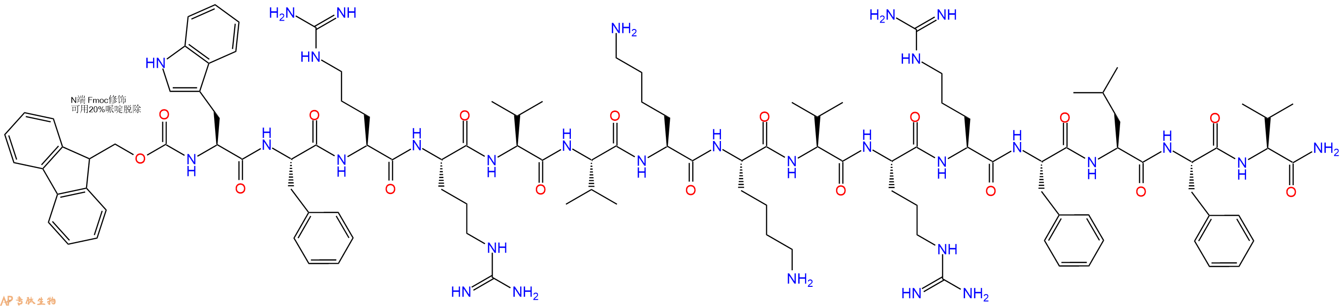专肽生物产品Fmoc-Trp-Phe-Arg-Arg-Val-Val-Lys-Lys-Val-Arg-Arg-Phe-Leu-Phe-Val-CONH2