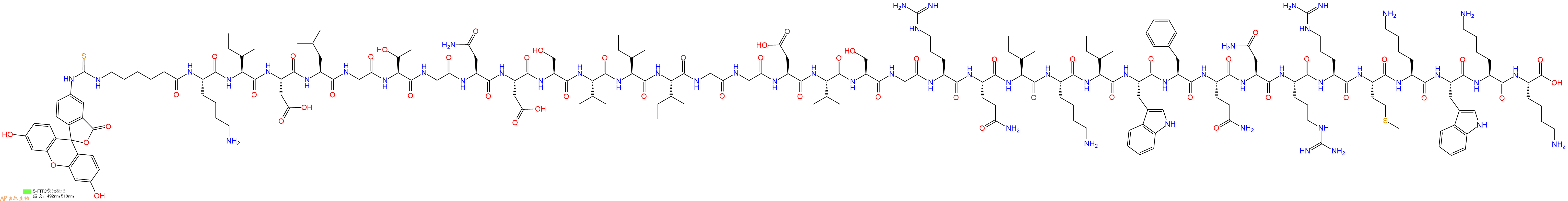 专肽生物产品5FITC-Ahx-Lys-Ile-Asp-Leu-Gly-Thr-Gly-Asn-Asp-Ser-Val-Ile-Ile-Gly-Gly-Asp-Val-Ser-Gly-Arg-Gln-Ile-Lys-Ile-Trp-Phe-Gln-Asn-Arg-Arg-Met-Lys-Trp-Lys-Lys-OH