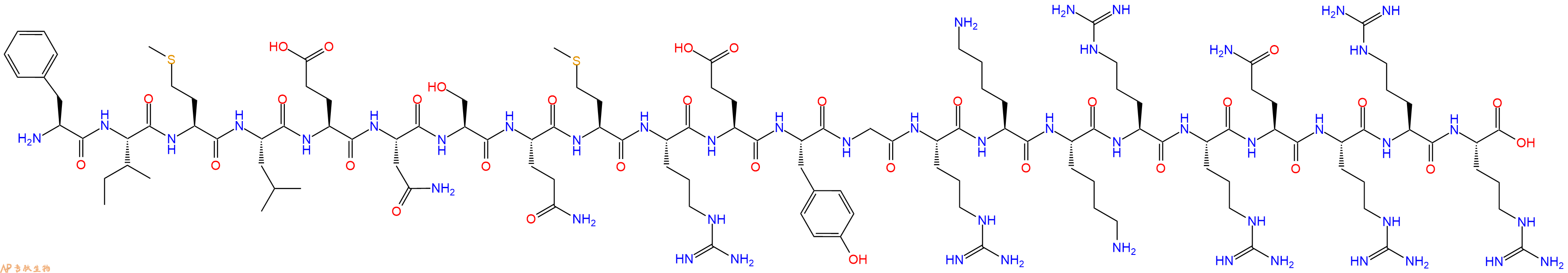 专肽生物产品H2N-Phe-Ile-Met-Leu-Glu-Asn-Ser-Gln-Met-Arg-Glu-Tyr-Gly-Arg-Lys-Lys-Arg-Arg-Gln-Arg-Arg-Arg-OH