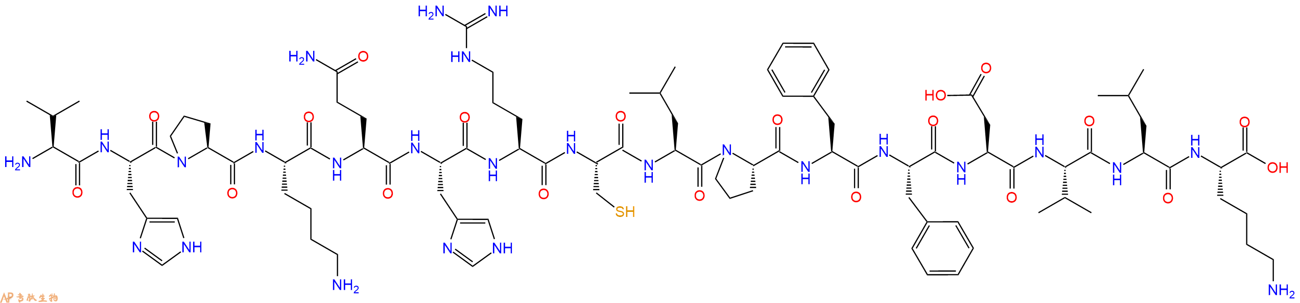 专肽生物产品H2N-Val-His-Pro-Lys-Gln-His-Arg-Cys-Leu-Pro-Phe-Phe-Asp-Val-Leu-Lys-OH