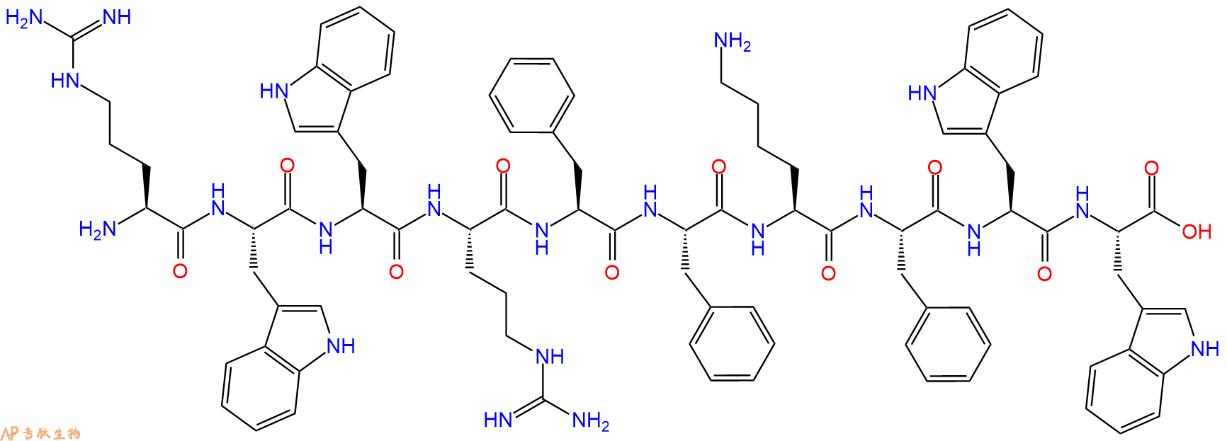 专肽生物产品H2N-Arg-Trp-Trp-Arg-Phe-Phe-Lys-Phe-Trp-Trp-OH