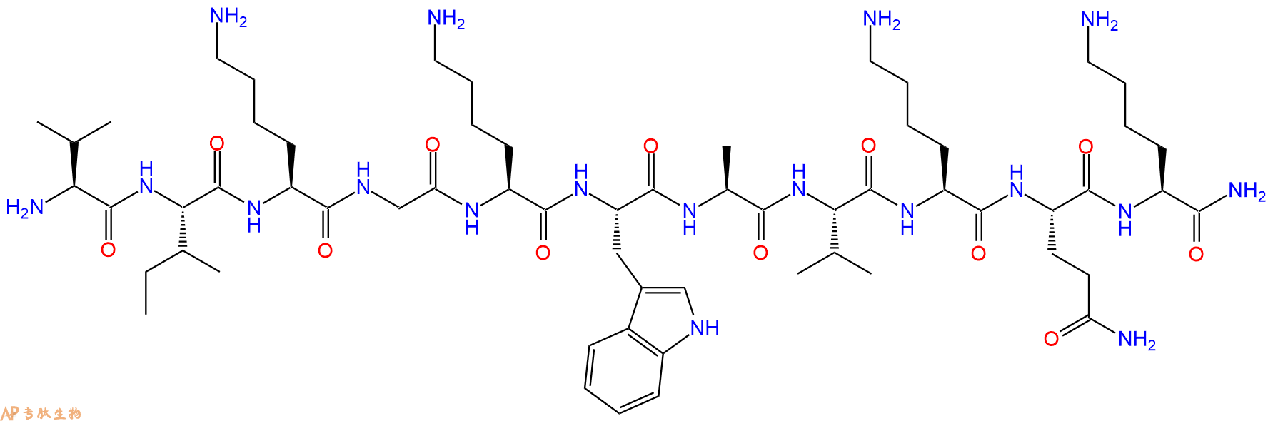 专肽生物产品H2N-Val-Ile-Lys-Gly-Lys-Trp-Ala-Val-Lys-Gln-Lys-CONH2