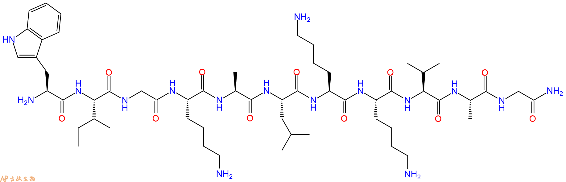 专肽生物产品H2N-Trp-Ile-Gly-Lys-Ala-Leu-Lys-Lys-Val-Ala-Gly-CONH2