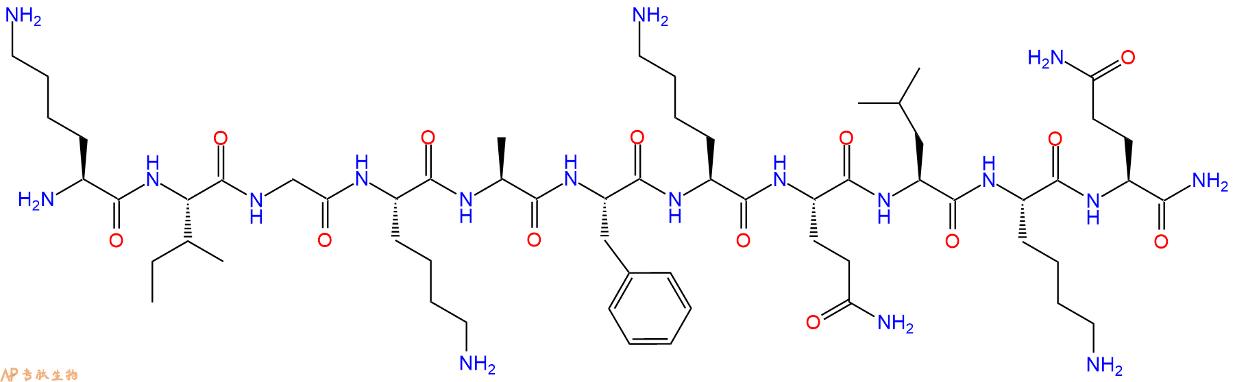 专肽生物产品H2N-Lys-Ile-Gly-Lys-Ala-Phe-Lys-Gln-Leu-Lys-Gln-CONH2