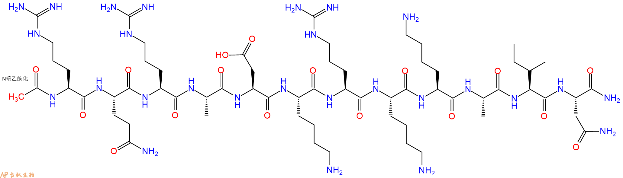 专肽生物产品Ac-Arg-Gln-Arg-Ala-Asp-Lys-Arg-Lys-Lys-Ala-Ile-Asn-CONH2