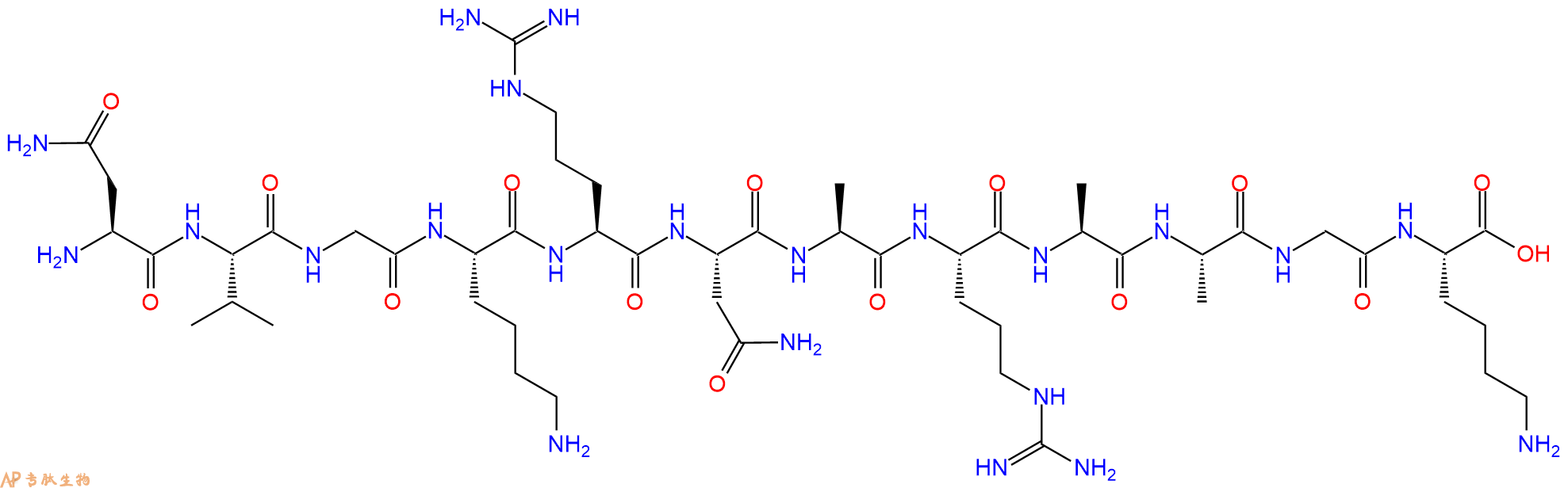 专肽生物产品H2N-Asn-Val-Gly-Lys-Arg-Asn-Ala-Arg-Ala-Ala-Gly-Lys-OH