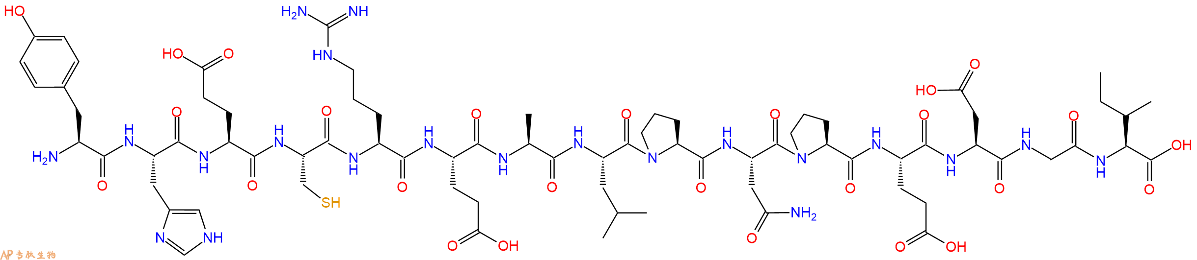 专肽生物产品H2N-Tyr-His-Glu-Cys-Arg-Glu-Ala-Leu-Pro-Asn-Pro-Glu-Asp-Gly-Ile-OH