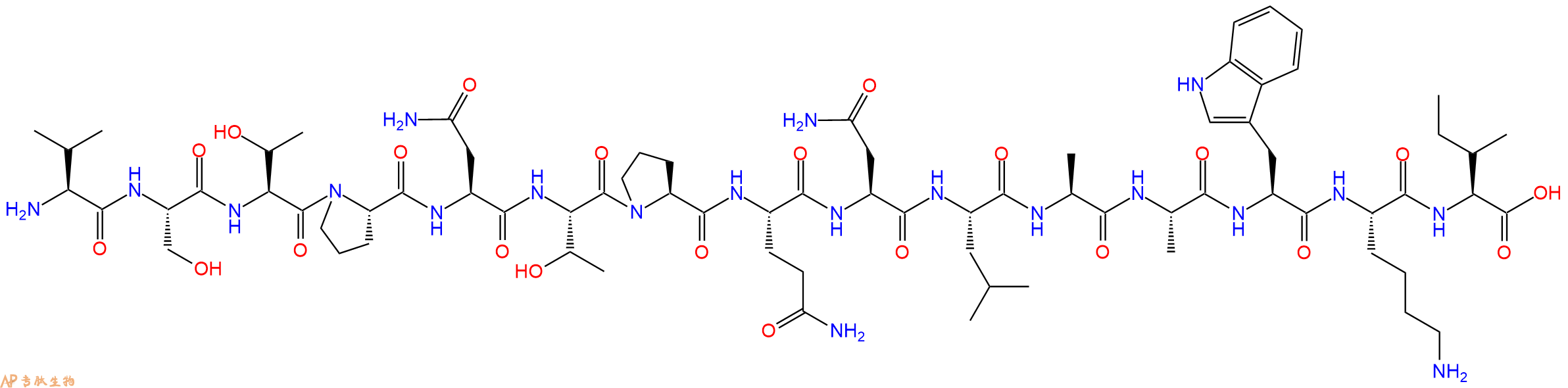 专肽生物产品H2N-Val-Ser-Thr-Pro-Asn-Thr-Pro-Gln-Asn-Leu-Ala-Ala-Trp-Lys-Ile-OH