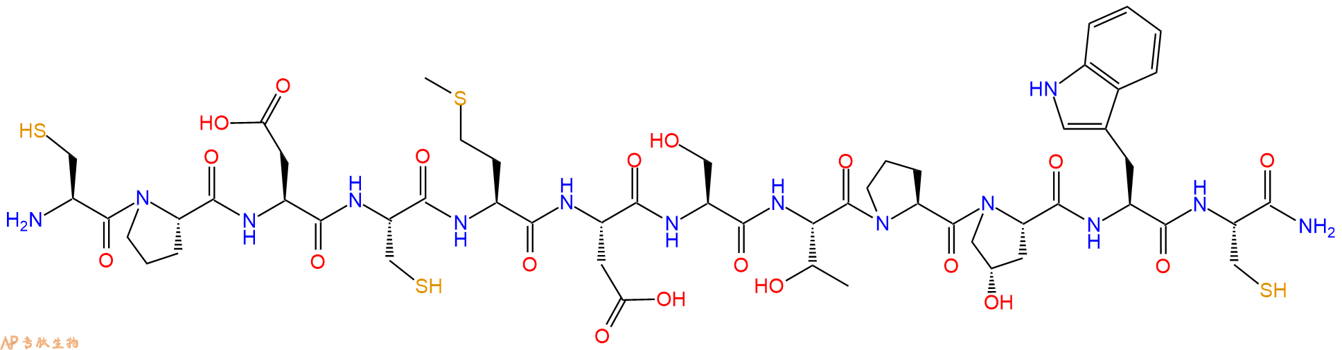 专肽生物产品H2N-Cys-Pro-Asp-Cys-Met-Asp-Ser-Thr-Pro-Hyp-Trp-Cys-CONH2