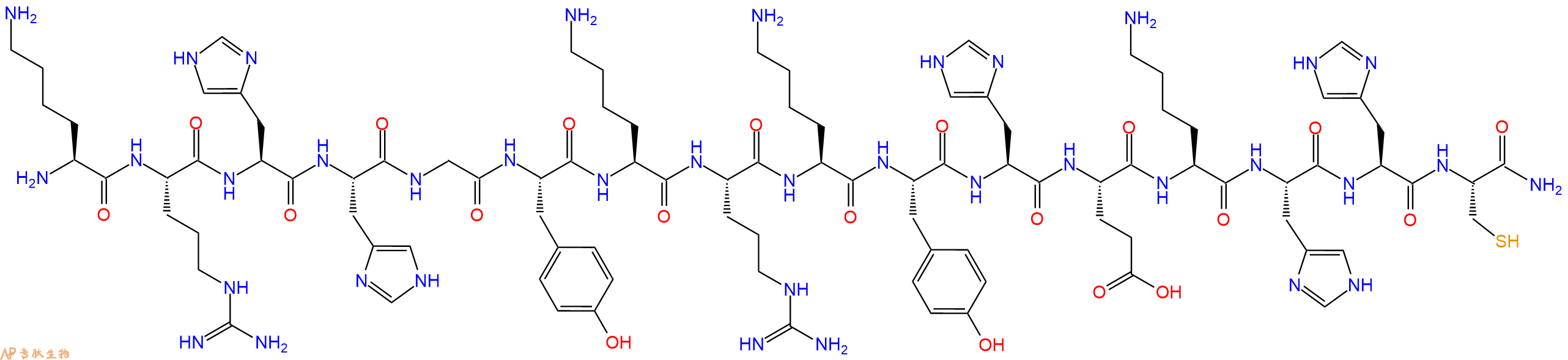 专肽生物产品H2N-Lys-Arg-His-His-Gly-Tyr-Lys-Arg-Lys-Tyr-His-Glu-Lys-His-His-Cys-CONH2