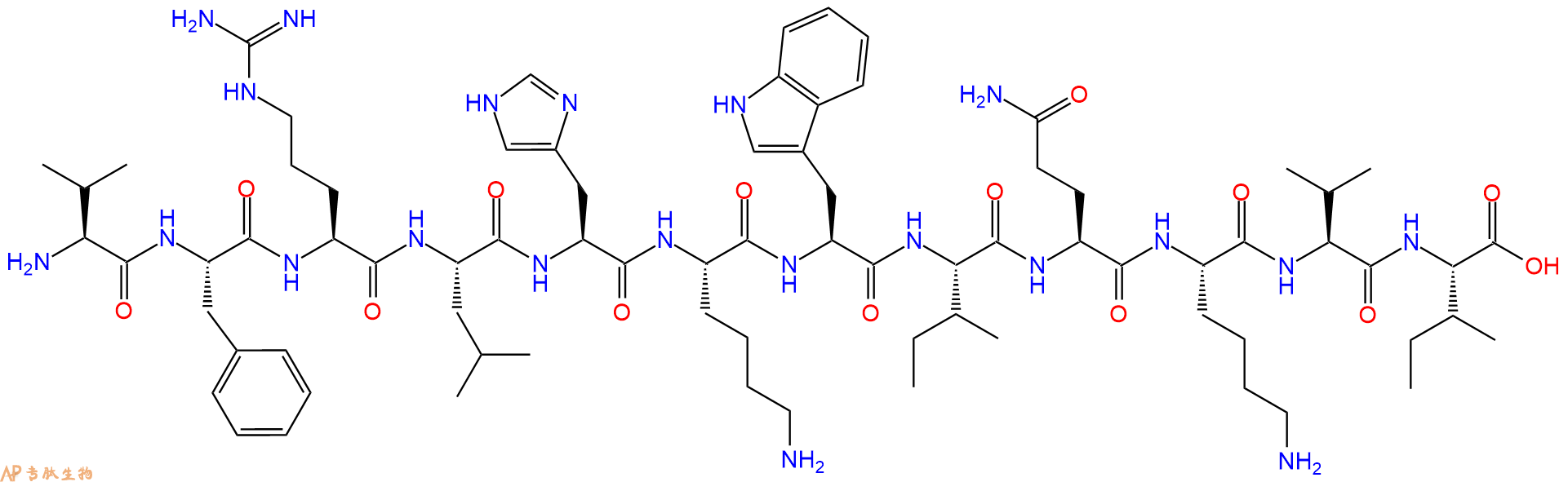 专肽生物产品H2N-Val-Phe-Arg-Leu-His-Lys-Trp-Ile-Gln-Lys-Val-Ile-OH