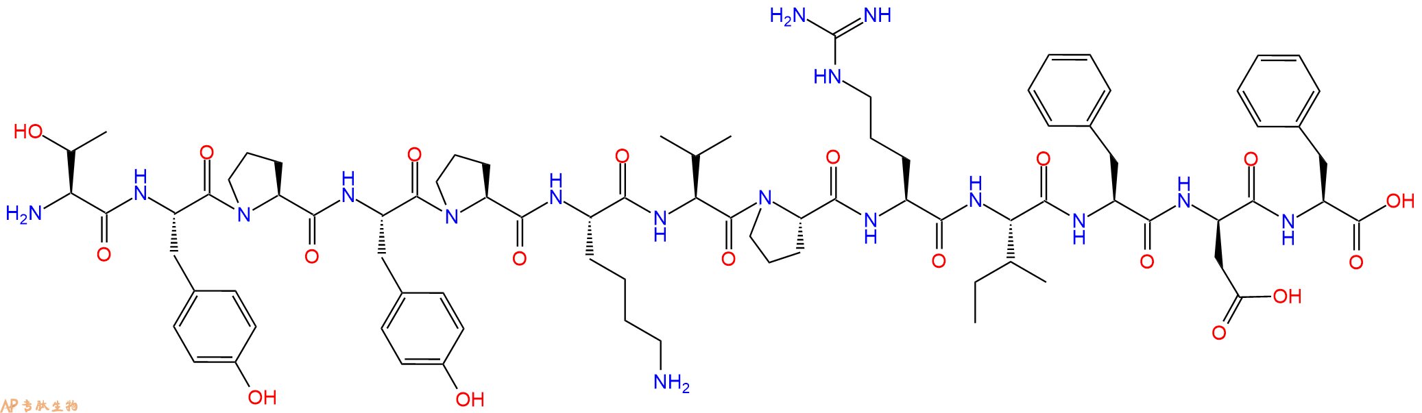 专肽生物产品H2N-Thr-Tyr-Pro-Tyr-Pro-Lys-Val-Pro-Arg-Ile-Phe-DAsp-Phe-OH
