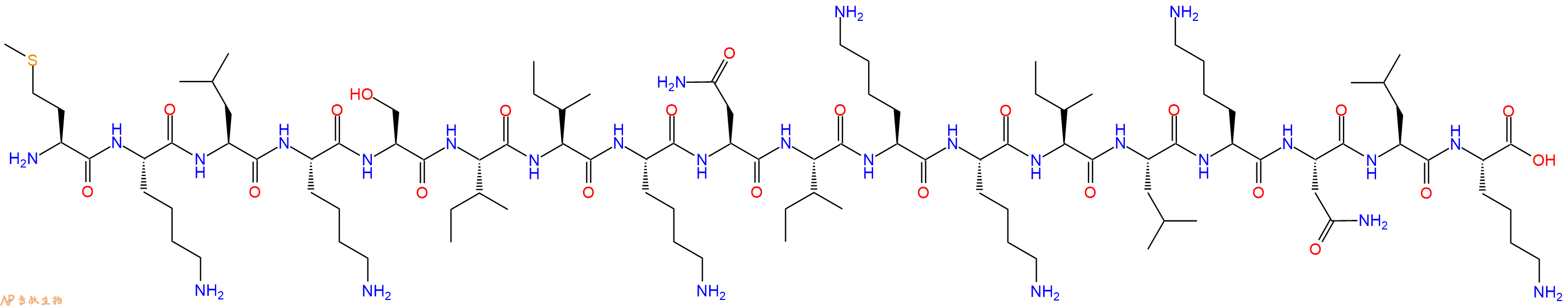专肽生物产品H2N-Met-Lys-Leu-Lys-Ser-Ile-Ile-Lys-Asn-Ile-Lys-Lys-Ile-Leu-Lys-Asn-Leu-Lys-OH