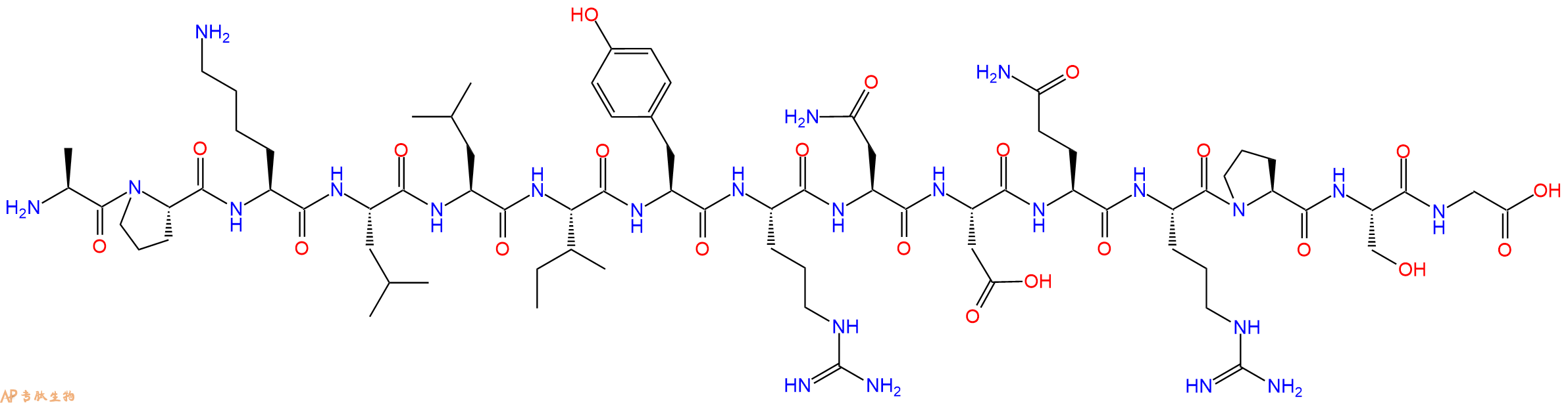 专肽生物产品H2N-Ala-Pro-Lys-Leu-Leu-Ile-Tyr-Arg-Asn-Asp-Gln-Arg-Pro-Ser-Gly-OH