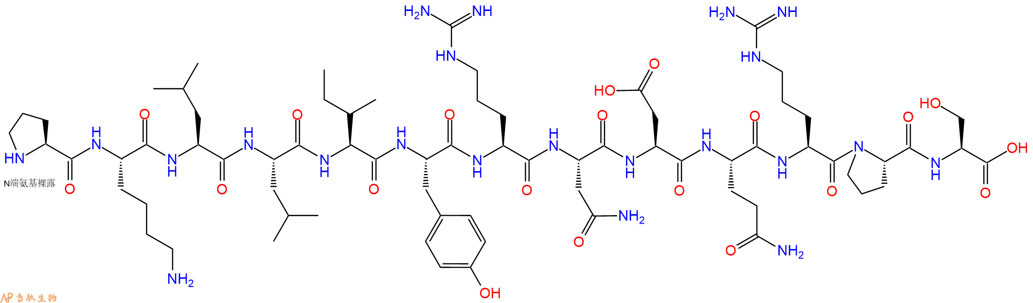 专肽生物产品H2N-Pro-Lys-Leu-Leu-Ile-Tyr-Arg-Asn-Asp-Gln-Arg-Pro-Ser-OH