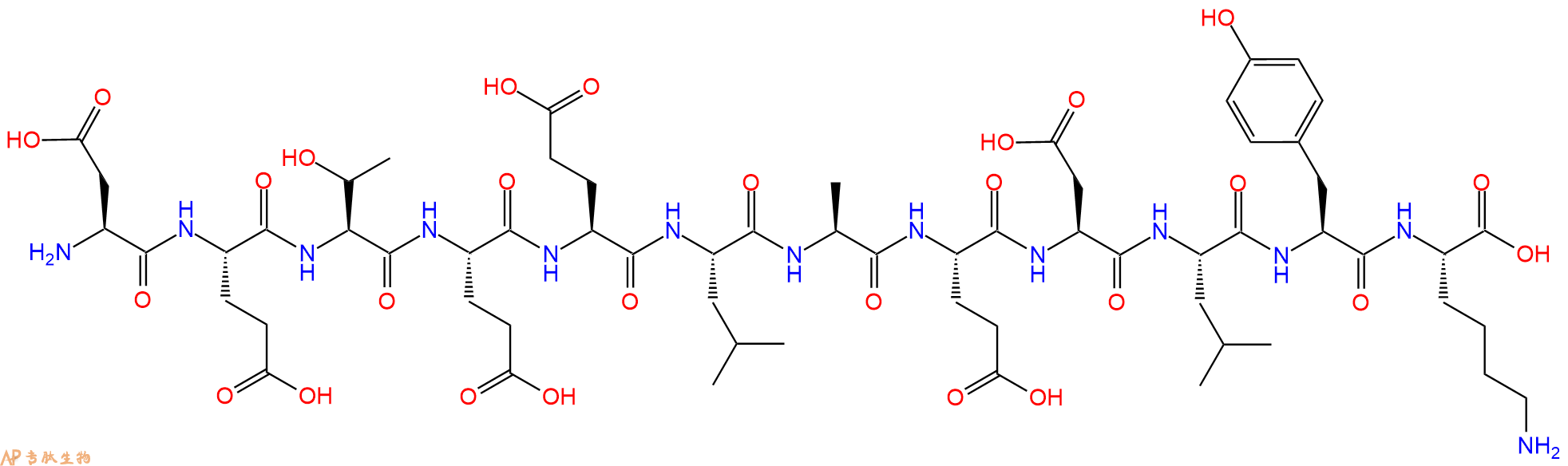 专肽生物产品H2N-Asp-Glu-Thr-Glu-Glu-Leu-Ala-Glu-Asp-Leu-Tyr-Lys-OH