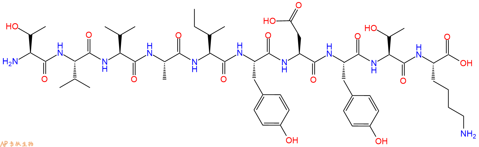 专肽生物产品H2N-Thr-Val-Val-Ala-Ile-Tyr-Asp-Tyr-Thr-Lys-OH