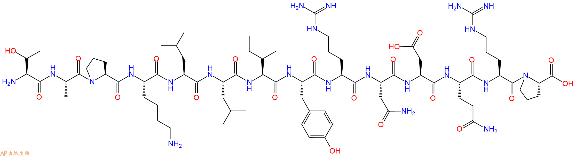 专肽生物产品H2N-Thr-Ala-Pro-Lys-Leu-Leu-Ile-Tyr-Arg-Asn-Asp-Gln-Arg-Pro-OH