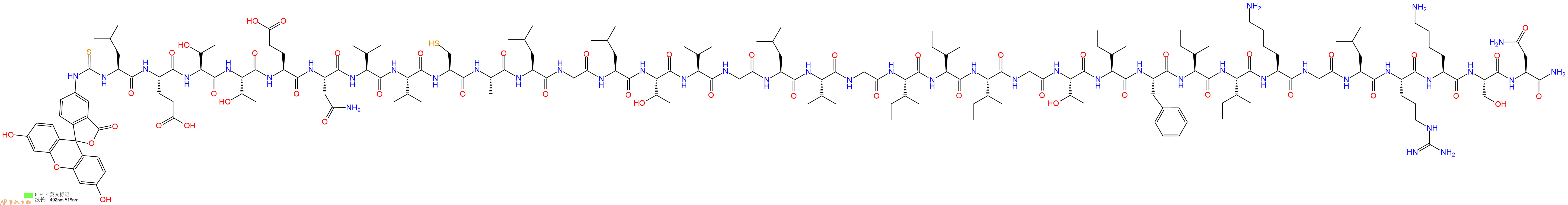 专肽生物产品5FITC-Leu-Glu-Thr-Thr-Glu-Asn-Val-Val-Cys-Ala-Leu-Gly-Leu-Thr-Val-Gly-Leu-Val-Gly-Ile-Ile-Ile-Gly-Thr-Ile-Phe-Ile-Ile-Lys-Gly-Leu-Arg-Lys-Ser-Asn-CONH2