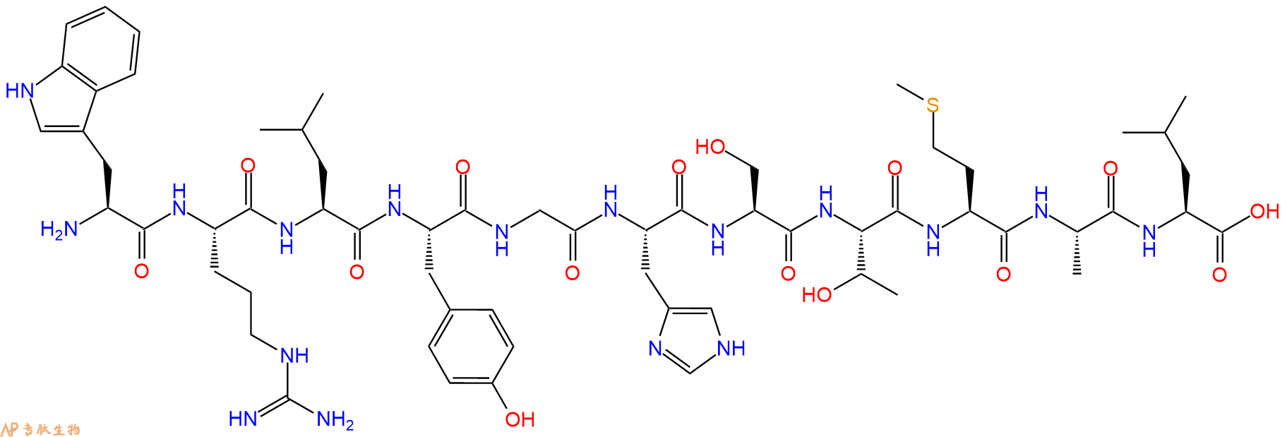 专肽生物产品H2N-Trp-Arg-Leu-Tyr-Gly-His-Ser-Thr-Met-Ala-Leu-OH
