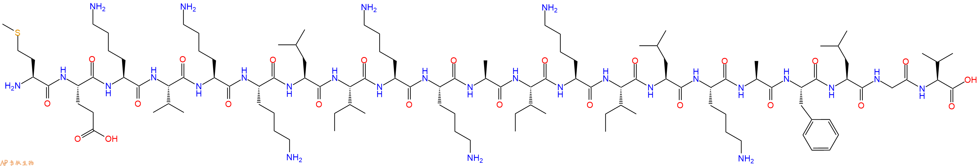 专肽生物产品H2N-Met-Glu-Lys-Val-Lys-Lys-Leu-Ile-Lys-Lys-Ala-Ile-Lys-Ile-Leu-Lys-Ala-Phe-Leu-Gly-Val-OH