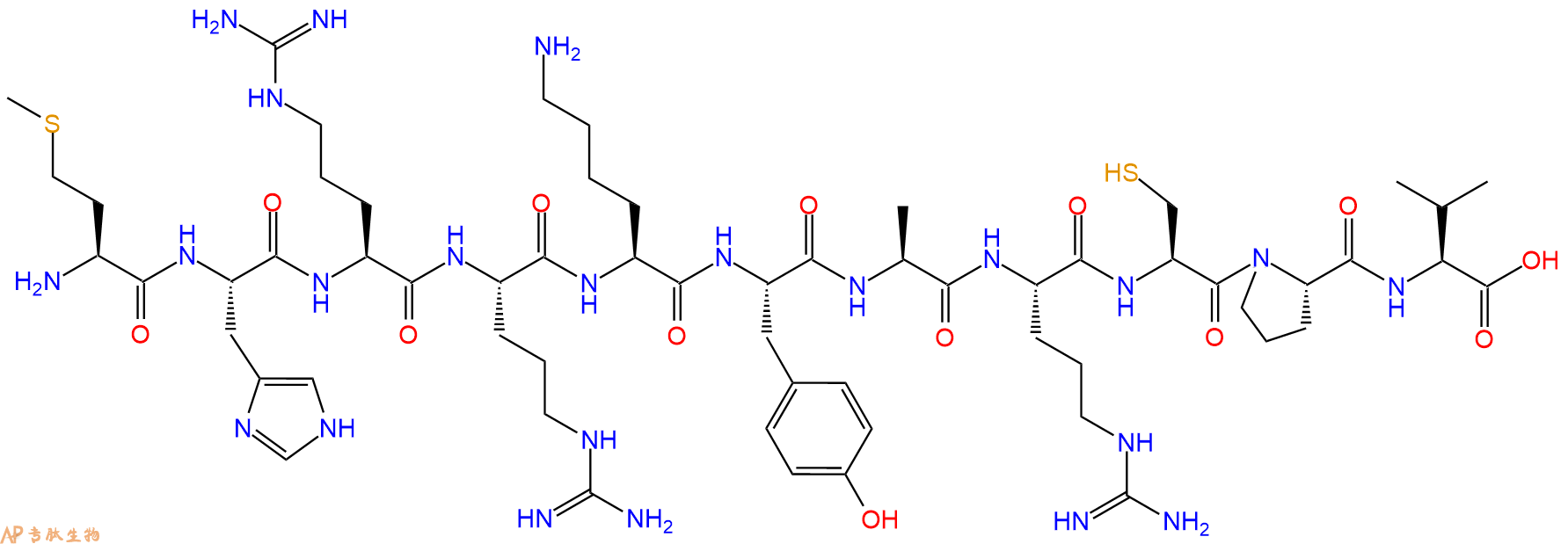 专肽生物产品H2N-Met-His-Arg-Arg-Lys-Tyr-Ala-Arg-Cys-Pro-Val-OH