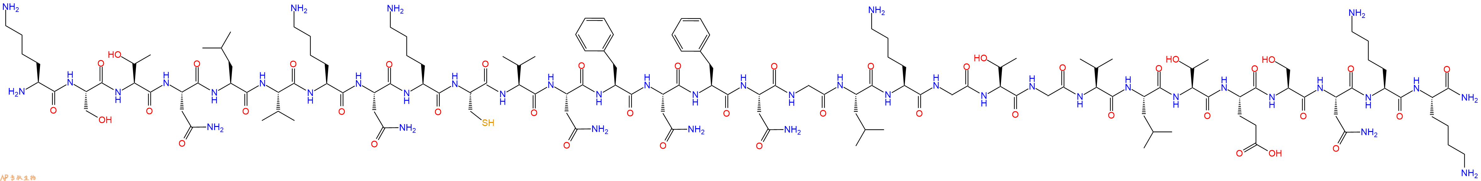 专肽生物产品H2N-Lys-Ser-Thr-Asn-Leu-Val-Lys-Asn-Lys-Cys-Val-Asn-Phe-Asn-Phe-Asn-Gly-Leu-Lys-Gly-Thr-Gly-Val-Leu-Thr-Glu-Ser-Asn-Lys-Lys-CONH2