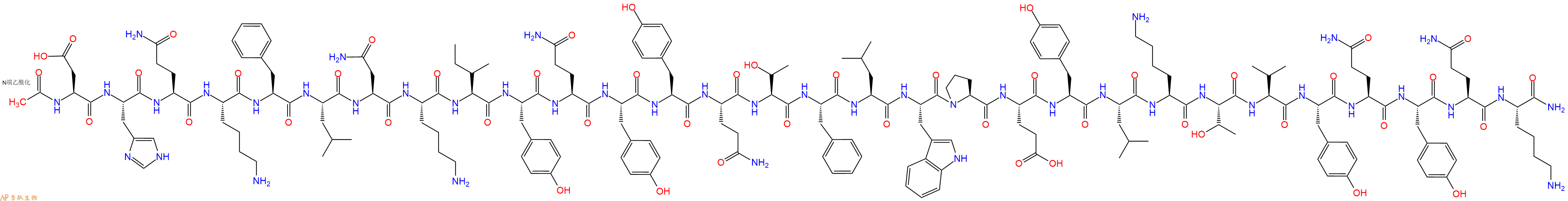 专肽生物产品Ac-Asp-His-Gln-Lys-Phe-Leu-Asn-Lys-Ile-Tyr-Gln-Tyr-Tyr-Gln-Thr-Phe-Leu-Trp-Pro-Glu-Tyr-Leu-Lys-Thr-Val-Tyr-Gln-Tyr-Gln-Lys-CONH2