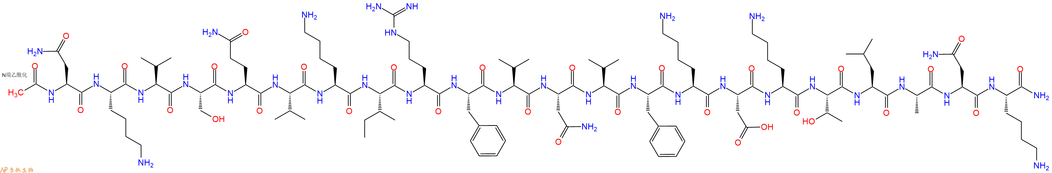 专肽生物产品Ac-Asn-Lys-Val-Ser-Gln-Val-Lys-Ile-Arg-Phe-Val-Asn-Val-Phe-Lys-Asp-Lys-Thr-Leu-Ala-Asn-Lys-CONH2