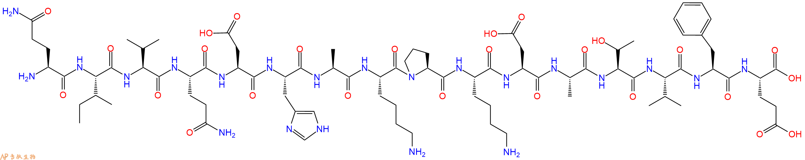 专肽生物产品H2N-Gln-Ile-Val-Gln-Asp-His-Ala-Lys-Pro-Lys-Asp-Ala-Thr-Val-Phe-Glu-OH