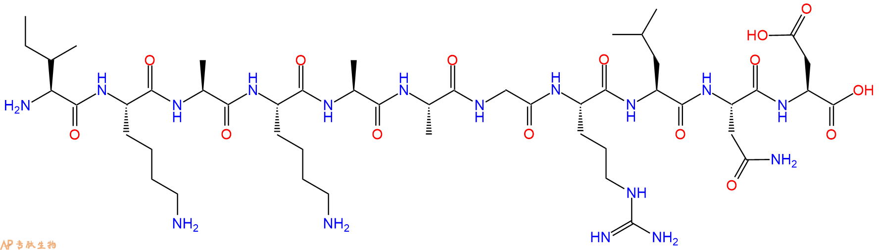 专肽生物产品H2N-Ile-Lys-Ala-Lys-Ala-Ala-Gly-Arg-Leu-Asn-Asp-OH