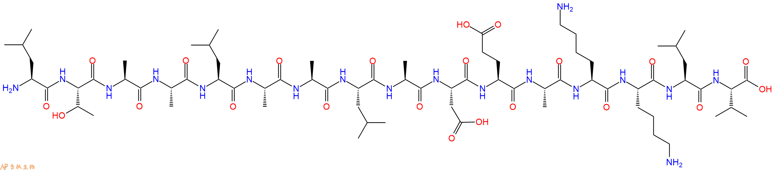 专肽生物产品H2N-Leu-Thr-Ala-Ala-Leu-Ala-Ala-Leu-Ala-Asp-Glu-Ala-Lys-Lys-Leu-Val-OH
