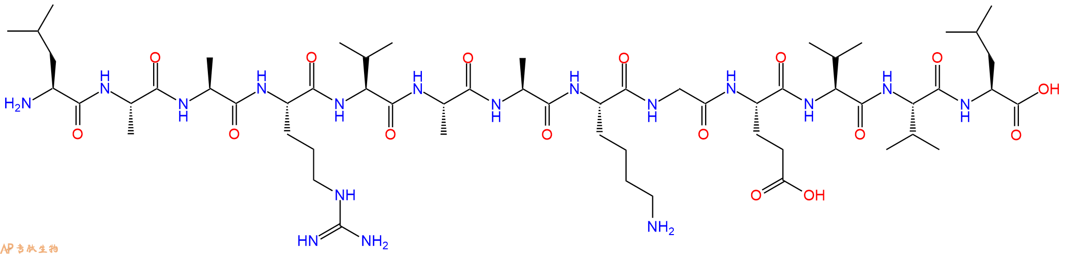 专肽生物产品H2N-Leu-Ala-Ala-Arg-Val-Ala-Ala-Lys-Gly-Glu-Val-Val-Leu-OH