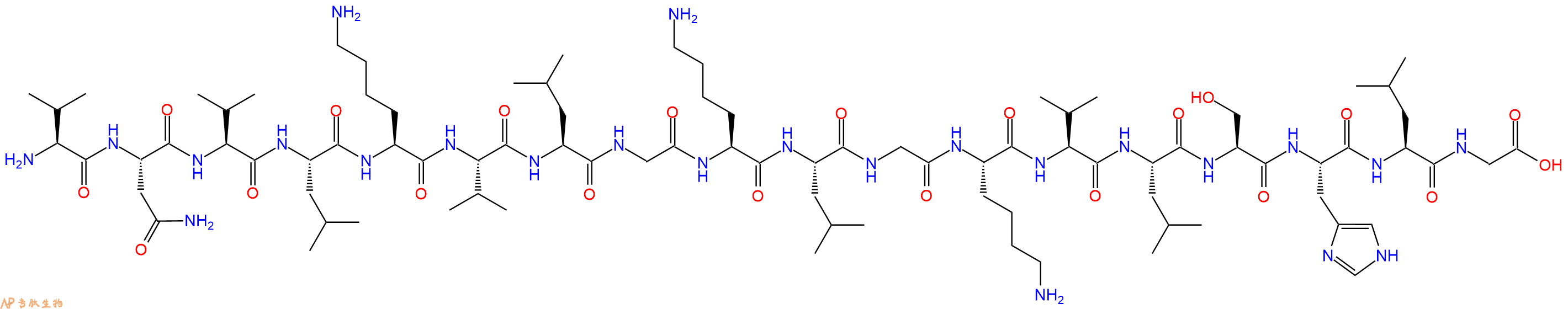 专肽生物产品H2N-Val-Asn-Val-Leu-Lys-Val-Leu-Gly-Lys-Leu-Gly-Lys-Val-Leu-Ser-His-Leu-Gly-OH