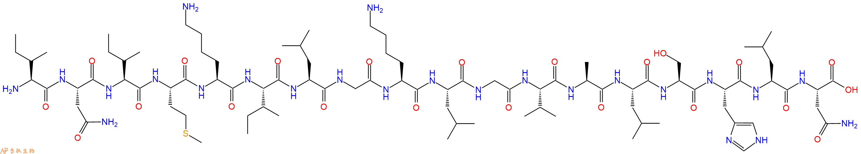 专肽生物产品H2N-Ile-Asn-Ile-Met-Lys-Ile-Leu-Gly-Lys-Leu-Gly-Val-Ala-Leu-Ser-His-Leu-Asn-OH