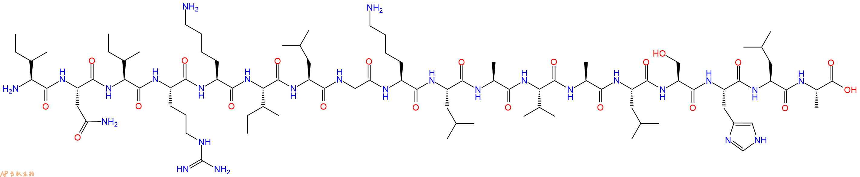 专肽生物产品H2N-Ile-Asn-Ile-Arg-Lys-Ile-Leu-Gly-Lys-Leu-Ala-Val-Ala-Leu-Ser-His-Leu-Ala-OH