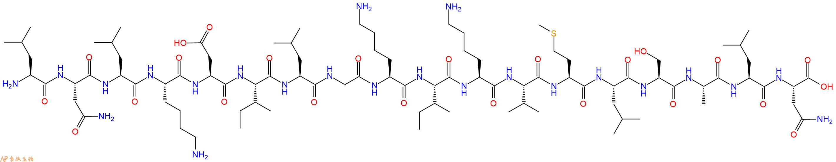 专肽生物产品H2N-Leu-Asn-Leu-Lys-Asp-Ile-Leu-Gly-Lys-Ile-Lys-Val-Met-Leu-Ser-Ala-Leu-Asn-OH