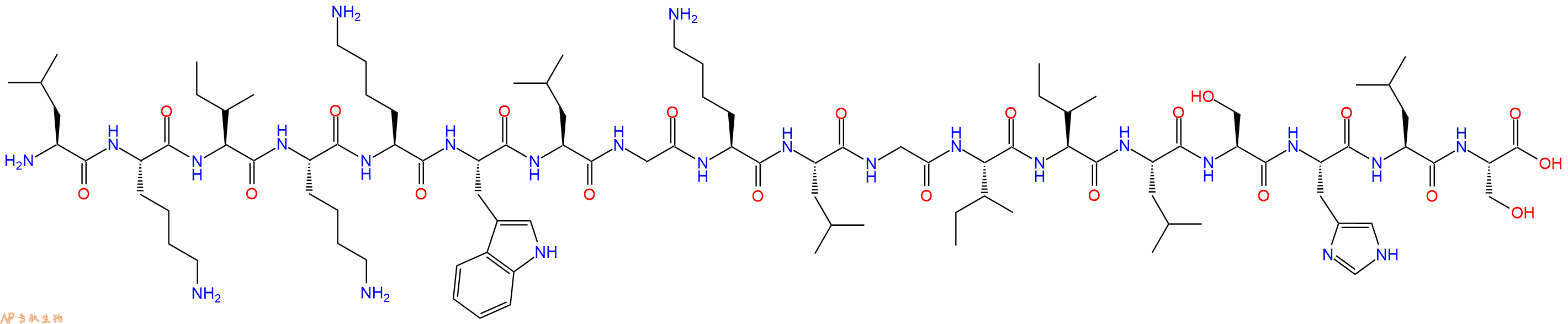 专肽生物产品H2N-Leu-Lys-Ile-Lys-Lys-Trp-Leu-Gly-Lys-Leu-Gly-Ile-Ile-Leu-Ser-His-Leu-Ser-OH