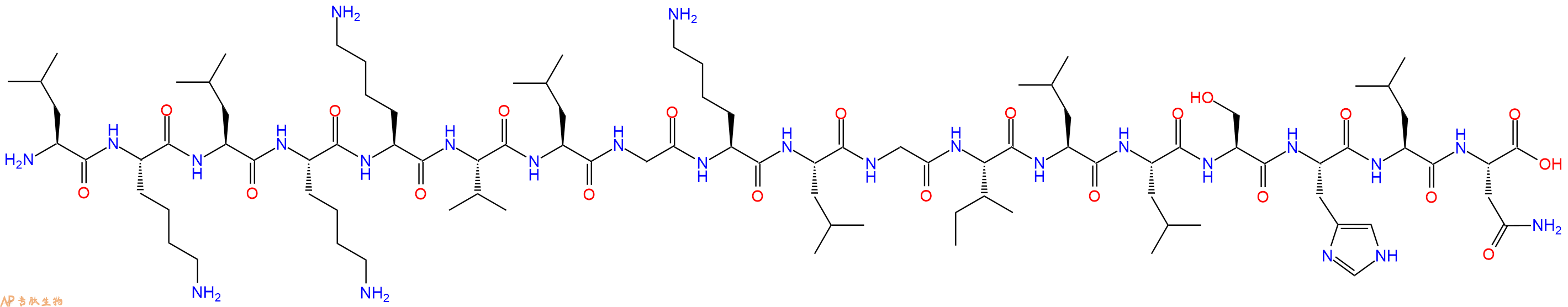 专肽生物产品H2N-Leu-Lys-Leu-Lys-Lys-Val-Leu-Gly-Lys-Leu-Gly-Ile-Leu-Leu-Ser-His-Leu-Asn-OH