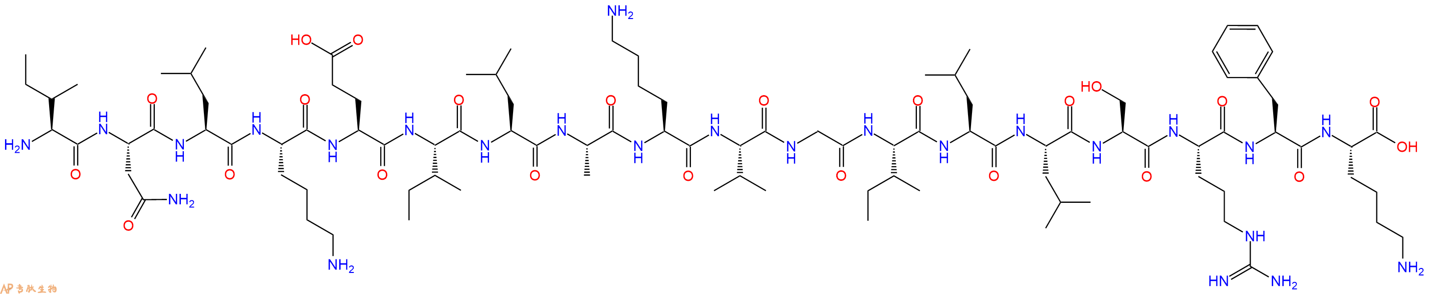 专肽生物产品H2N-Ile-Asn-Leu-Lys-Glu-Ile-Leu-Ala-Lys-Val-Gly-Ile-Leu-Leu-Ser-Arg-Phe-Lys-OH