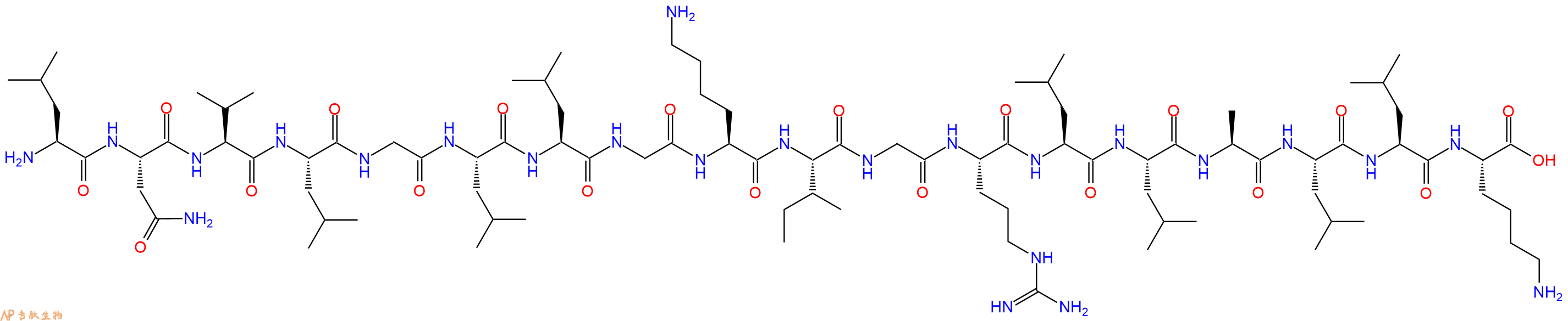 专肽生物产品H2N-Leu-Asn-Val-Leu-Gly-Leu-Leu-Gly-Lys-Ile-Gly-Arg-Leu-Leu-Ala-Leu-Leu-Lys-OH