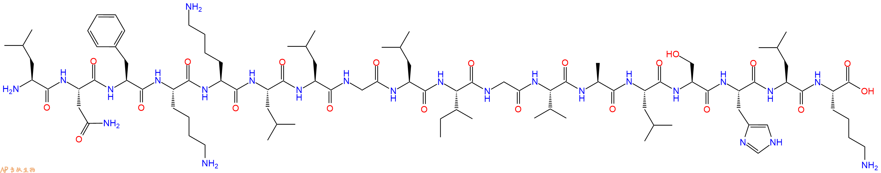 专肽生物产品H2N-Leu-Asn-Phe-Lys-Lys-Leu-Leu-Gly-Leu-Ile-Gly-Val-Ala-Leu-Ser-His-Leu-Lys-OH