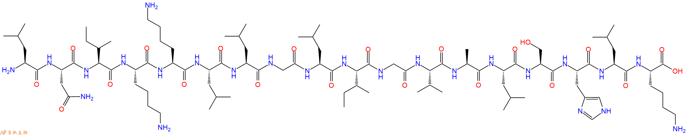 专肽生物产品H2N-Leu-Asn-Ile-Lys-Lys-Leu-Leu-Gly-Leu-Ile-Gly-Val-Ala-Leu-Ser-His-Leu-Lys-OH