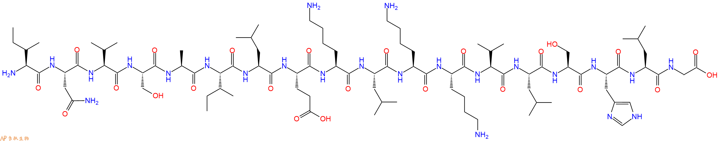 专肽生物产品H2N-Ile-Asn-Val-Ser-Ala-Ile-Leu-Glu-Lys-Leu-Lys-Lys-Val-Leu-Ser-His-Leu-Gly-OH