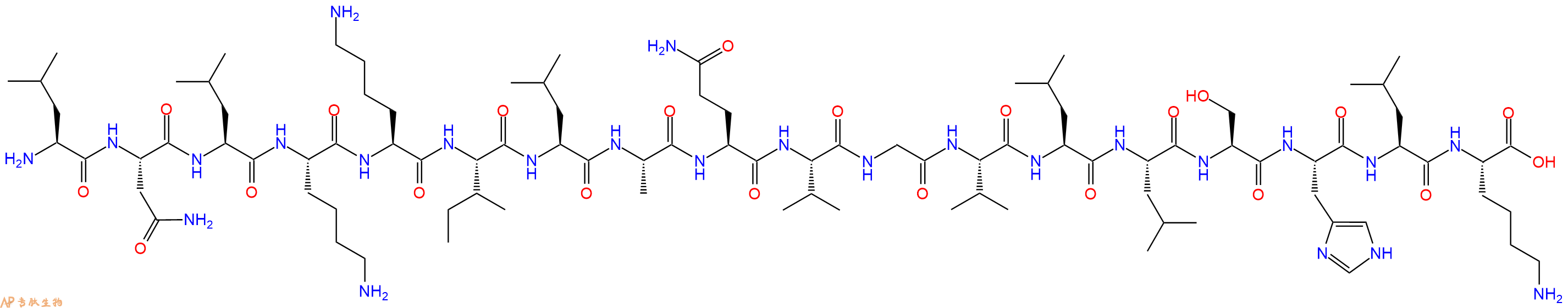 专肽生物产品H2N-Leu-Asn-Leu-Lys-Lys-Ile-Leu-Ala-Gln-Val-Gly-Val-Leu-Leu-Ser-His-Leu-Lys-OH