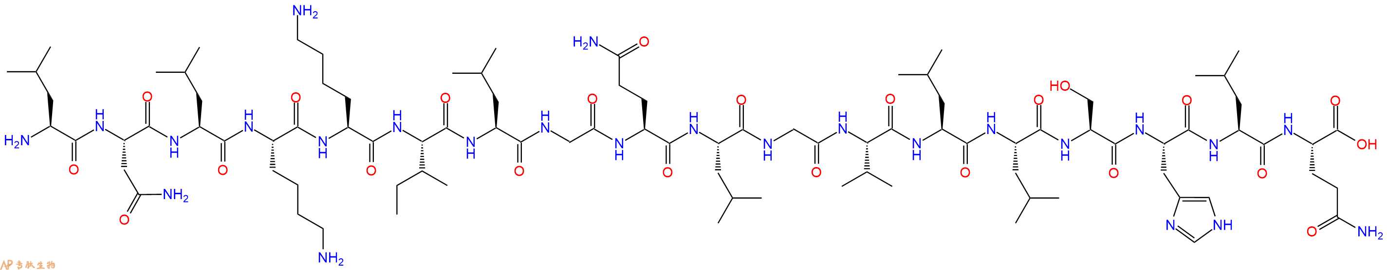 专肽生物产品H2N-Leu-Asn-Leu-Lys-Lys-Ile-Leu-Gly-Gln-Leu-Gly-Val-Leu-Leu-Ser-His-Leu-Gln-OH